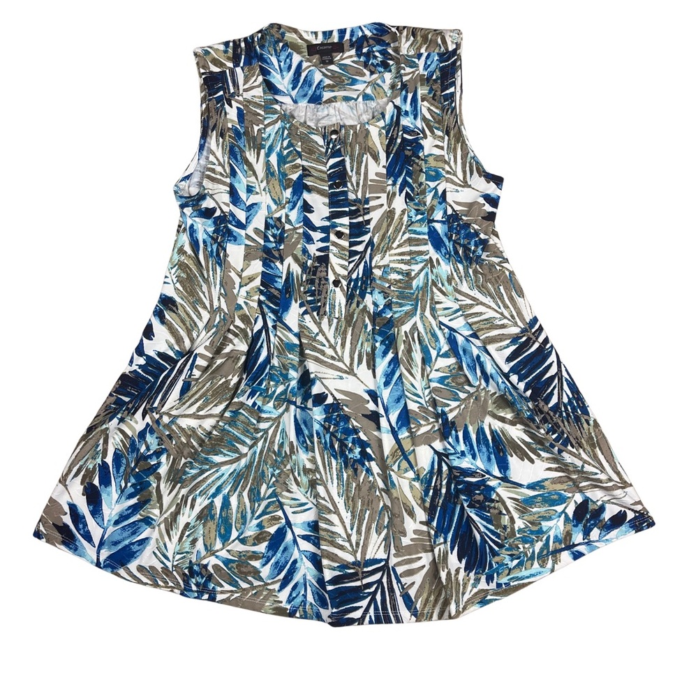Cocomo Blue and Tan Leaf-Print Sleeveless Top Women | M